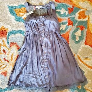 YA LOS ANGELES NWT LACE BACK ROUCHED GRAY FIT & FLAIR SHELL BUTTON DOWN DRESS
